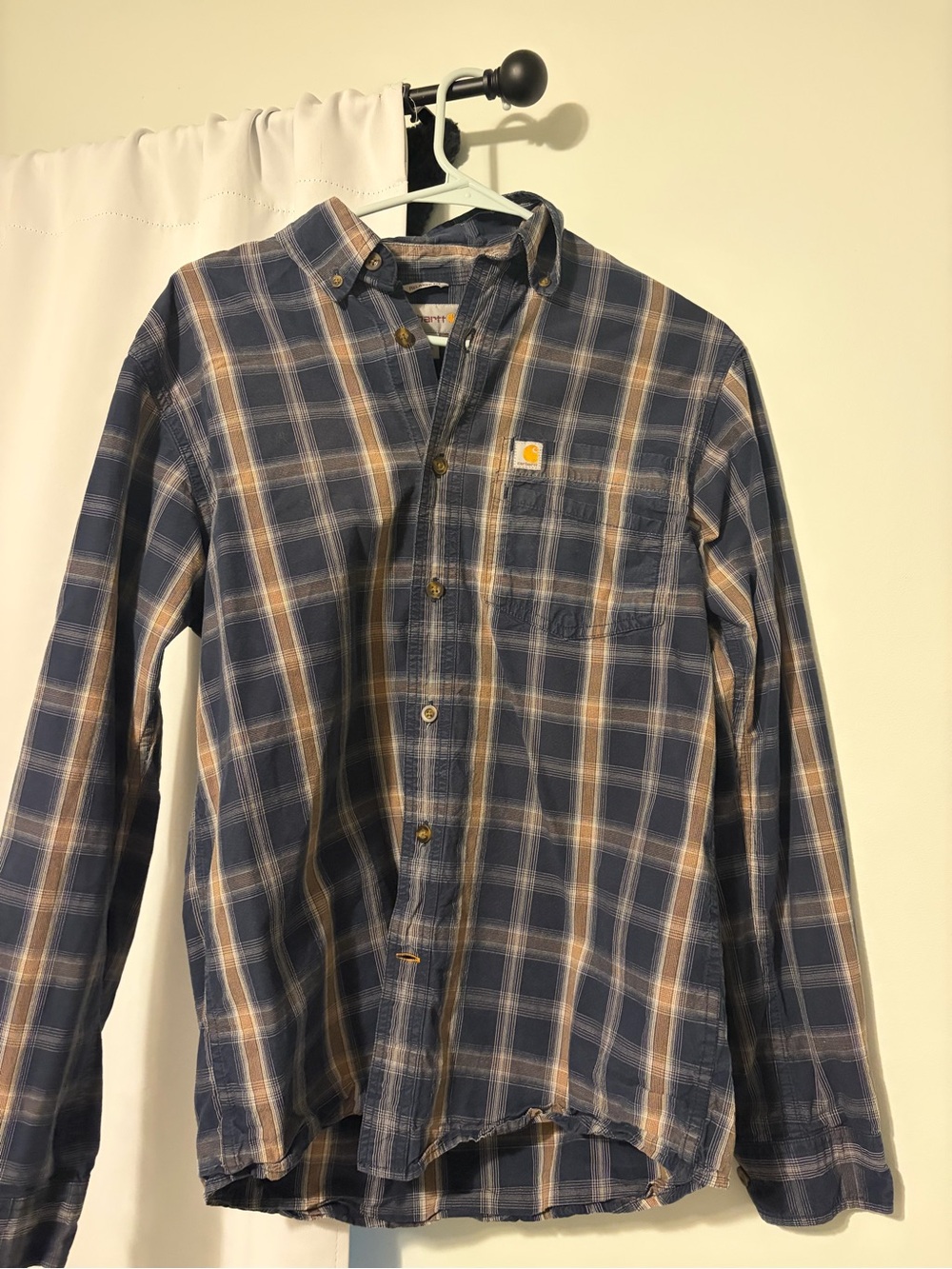 Carhartt Men's Blue And Brown Plaid Button-Down Shirt